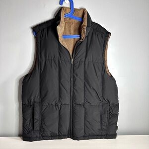Eddie Bauer Men’s Reversible Goose Down Vest, Black / Brown EUC Size XL Tall